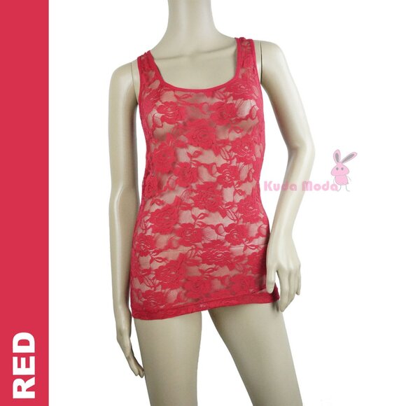 ROSE FLORAL LACE STRETCH RACER BACK CAMI SHIRTS SLIMMING MESH TANK TOP H… - Picture 1 of 1